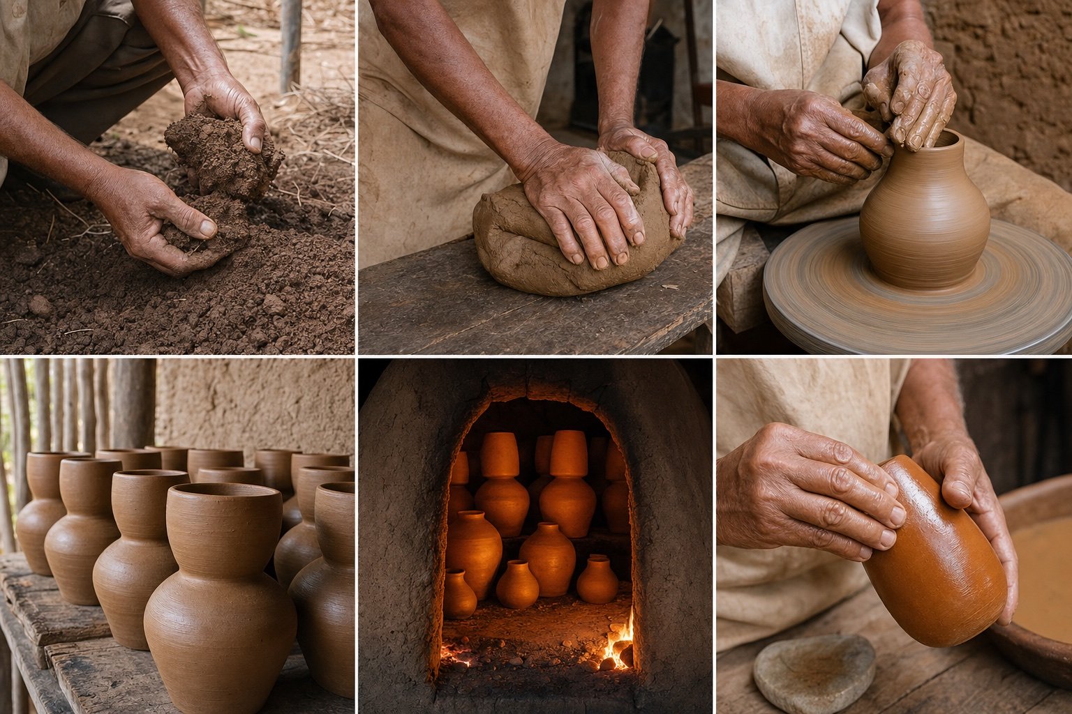 Etapas do processo artesanal de cerâmica
